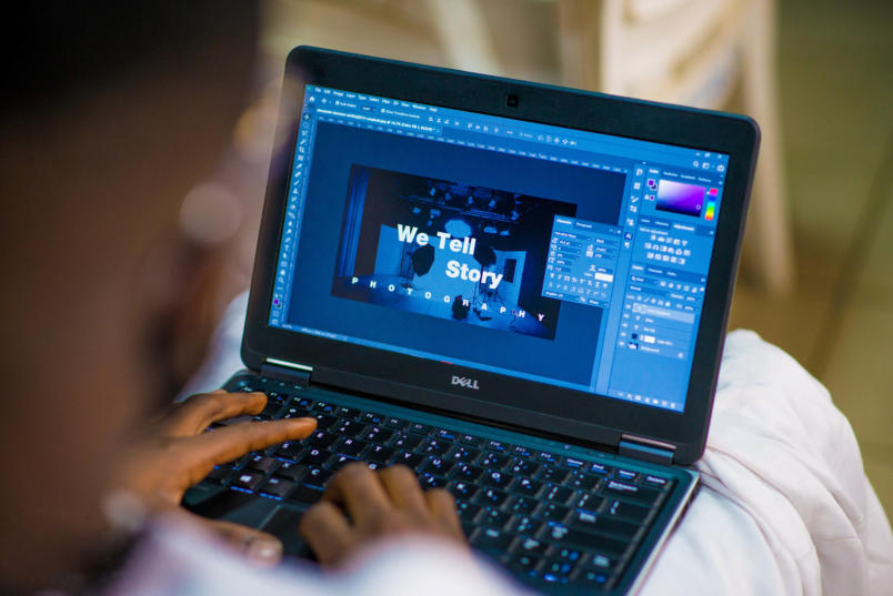 Participant working on a laptop